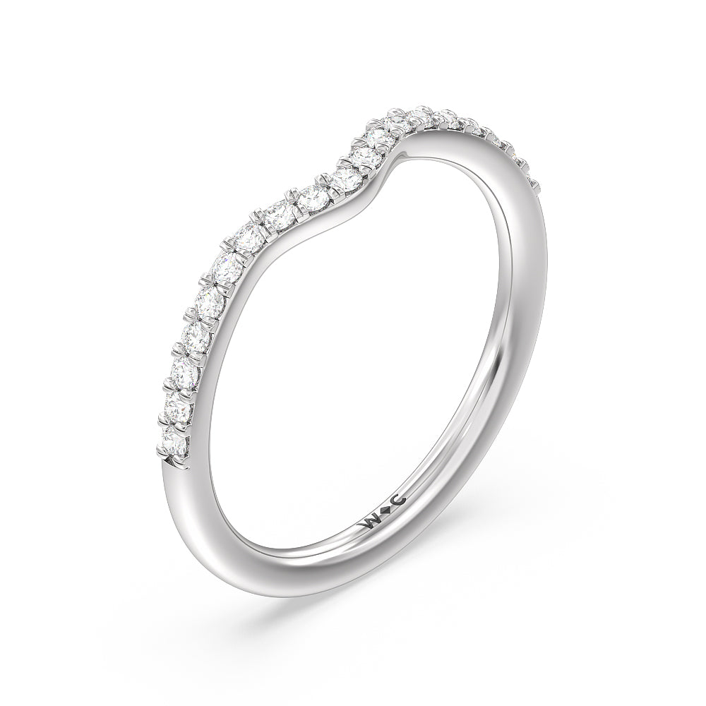 Pave Diamond Curved Wedding Band with Platinum Cut Diamond in 14KT Platinum view 4
