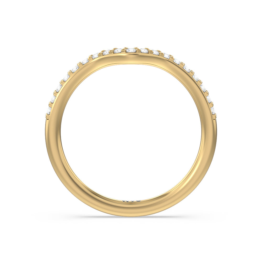 Pave Diamond Curved Wedding Band with 18KT Yellow Gold Cut Diamond in 14KT Yellow Gold view 2
