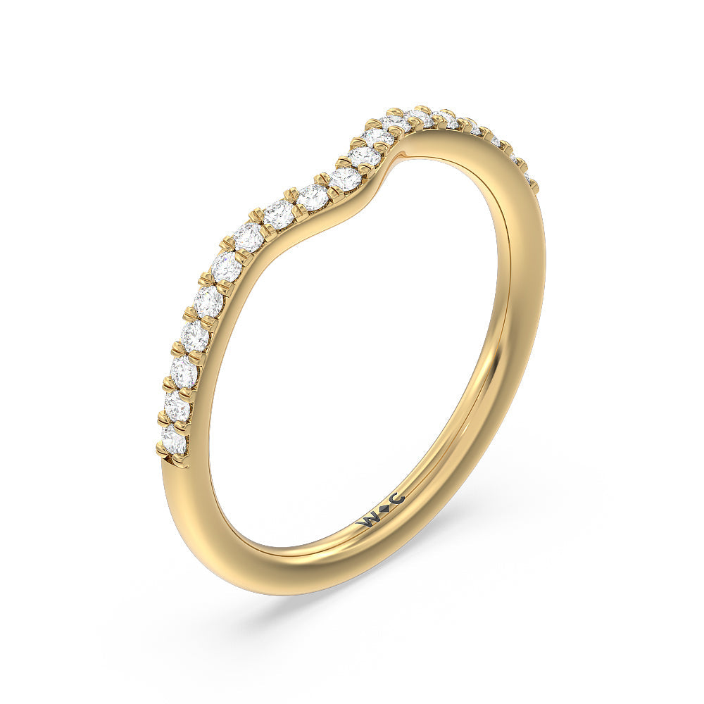 Pave Diamond Curved Wedding Band with 18KT Yellow Gold Cut Diamond in 14KT Yellow Gold view 4
