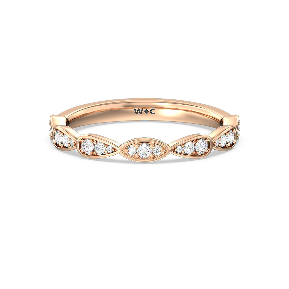 Petal Diamond Wedding Band with 18KT Rose Gold Cut Diamond in 14KT Rose Gold view 1
