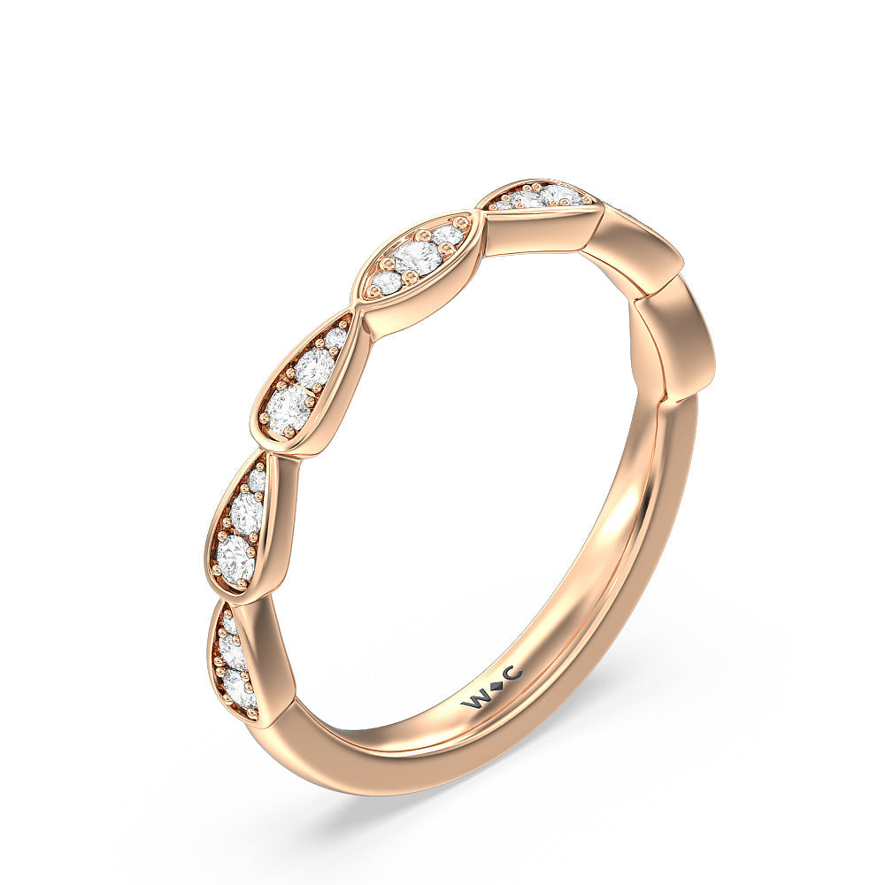 Petal Diamond Wedding Band with 18KT Rose Gold Cut Diamond in 14KT Rose Gold view 4

