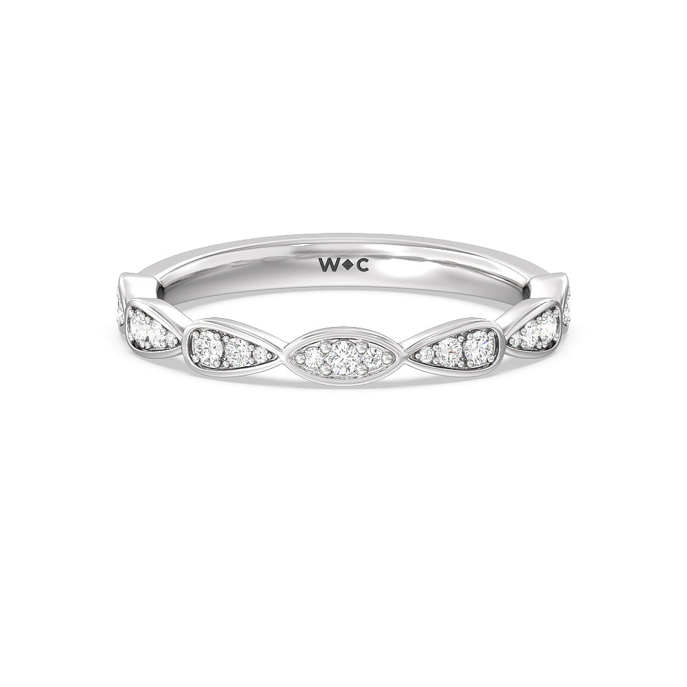 Petal Diamond Wedding Band with Platinum Cut Diamond in 14KT Platinum view 1

