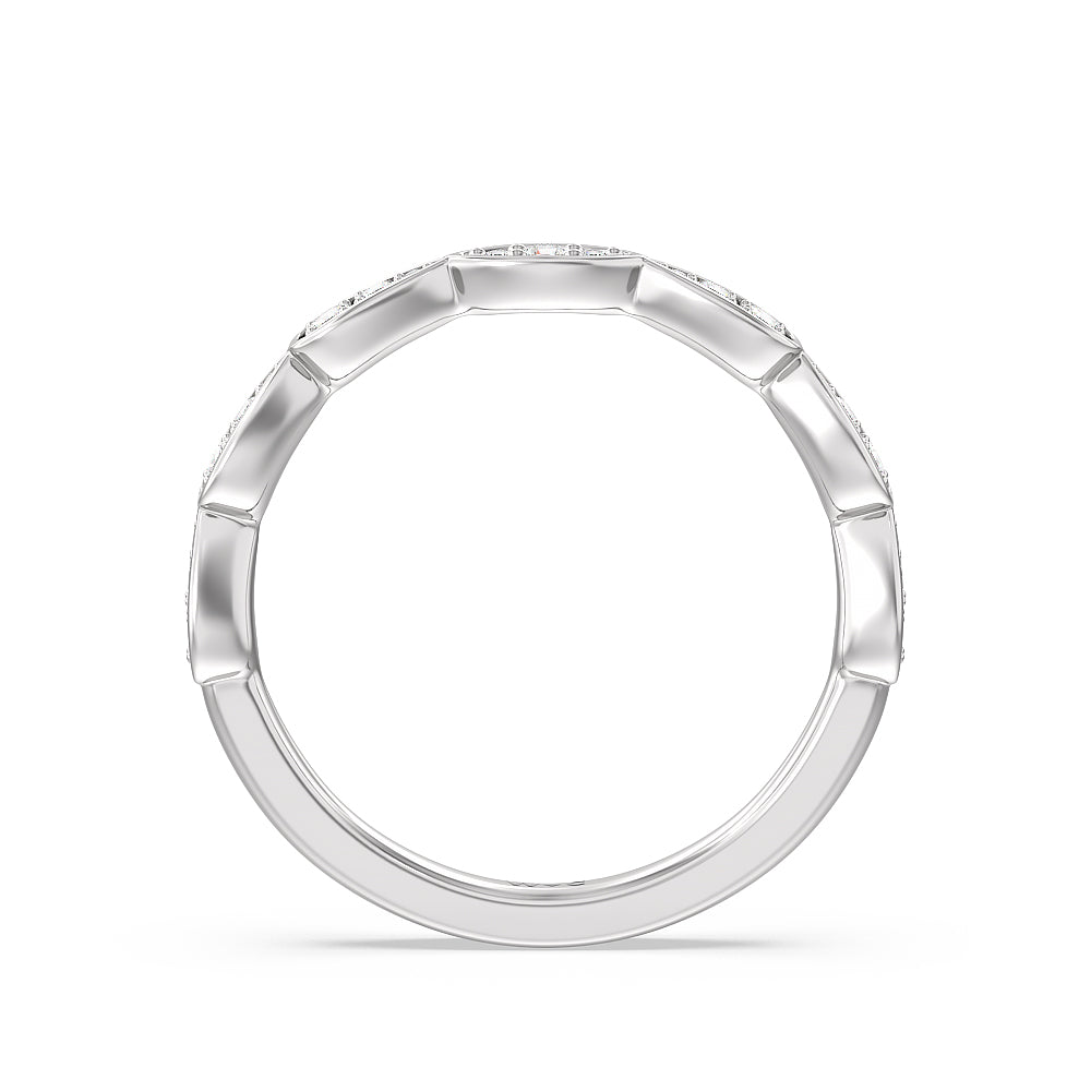 Petal Diamond Wedding Band with Platinum Cut Diamond in 14KT Platinum view 2

