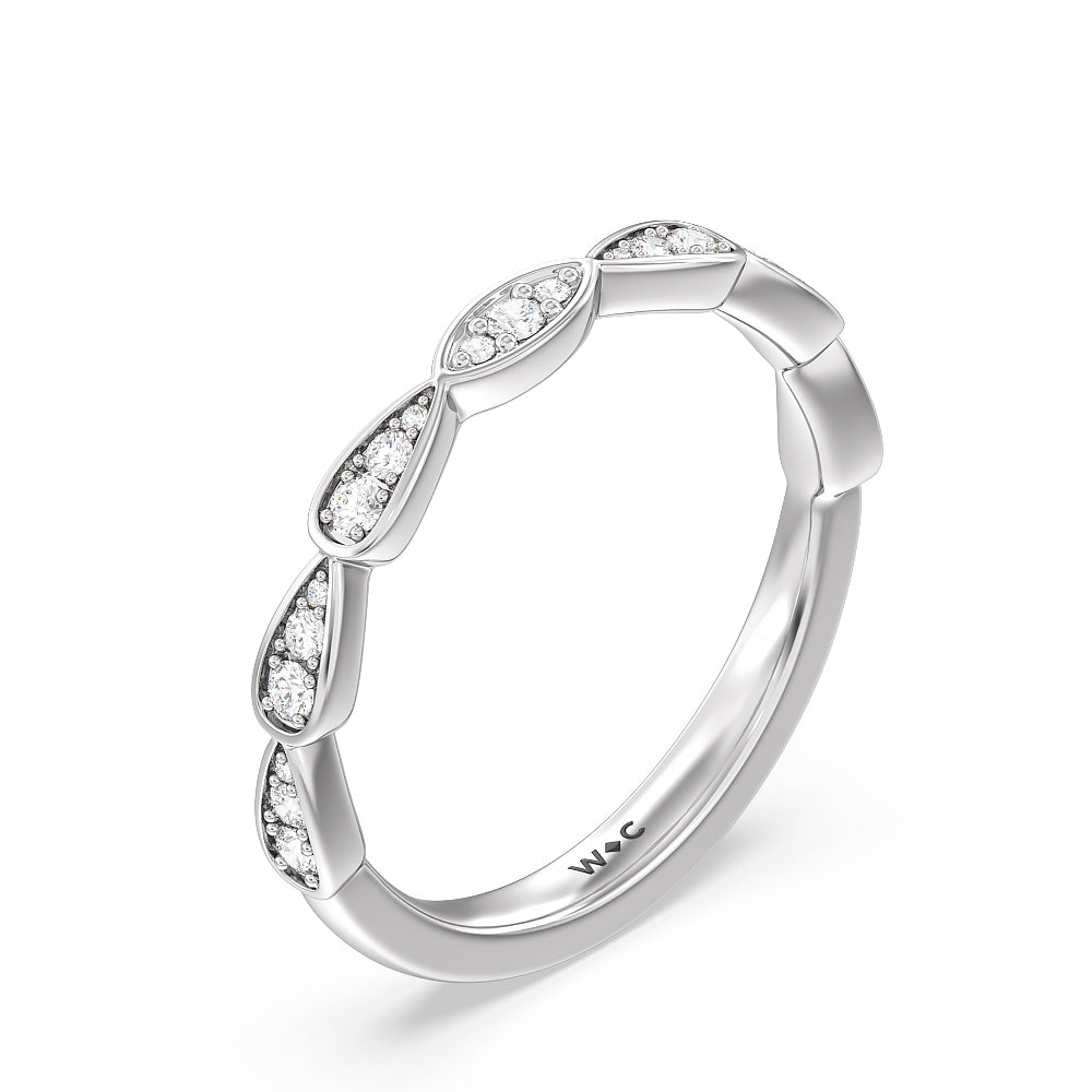Petal Diamond Wedding Band with Platinum Cut Diamond in 14KT Platinum view 4
