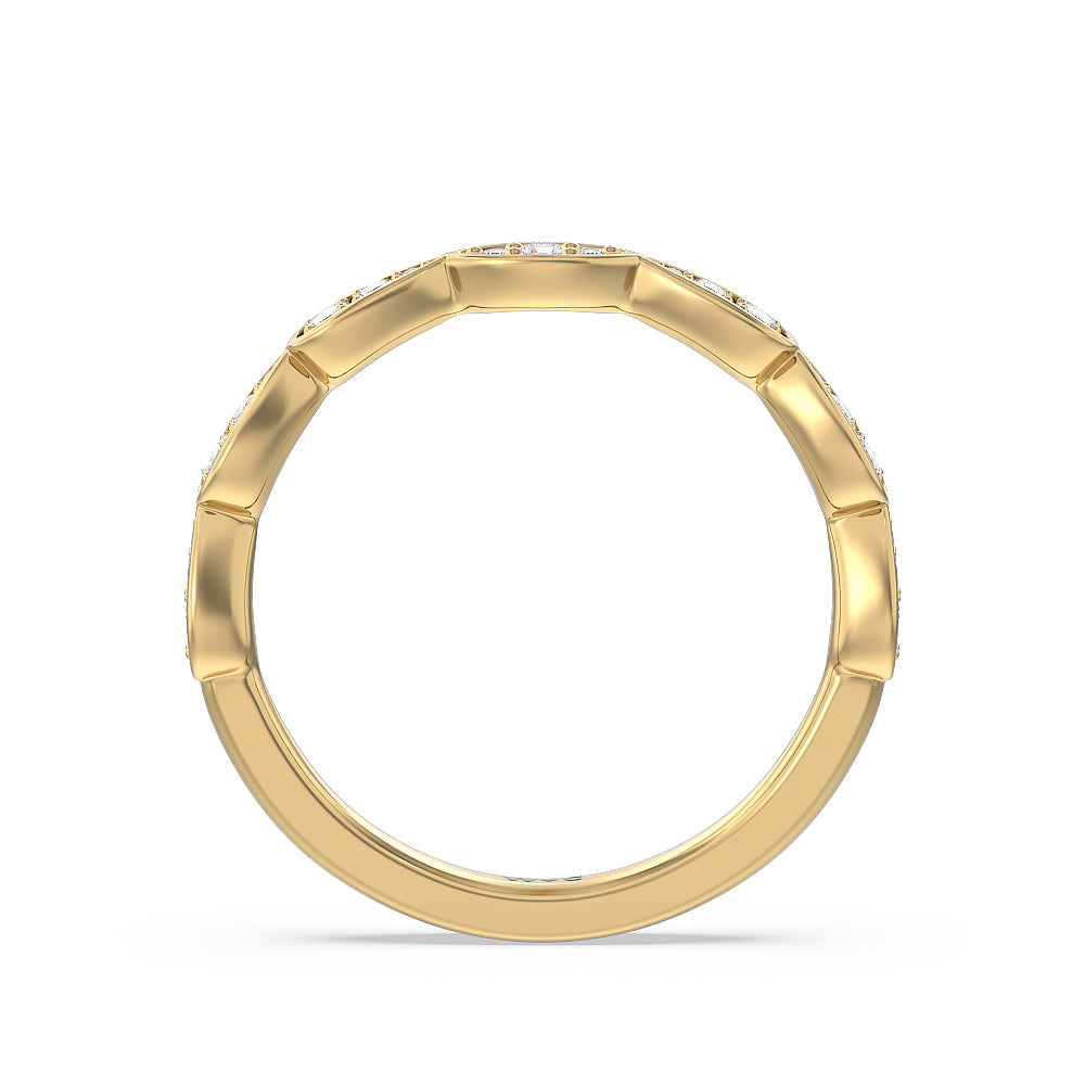 Petal Diamond Wedding Band with 18KT Yellow Gold Cut Diamond in 14KT Yellow Gold view 2
