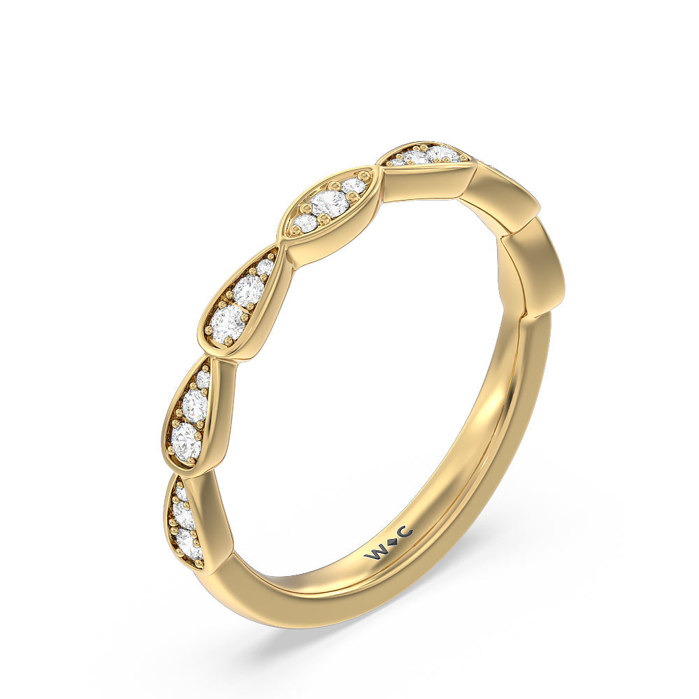 Petal Diamond Wedding Band with 18KT Yellow Gold Cut Diamond in 14KT Yellow Gold view 4
