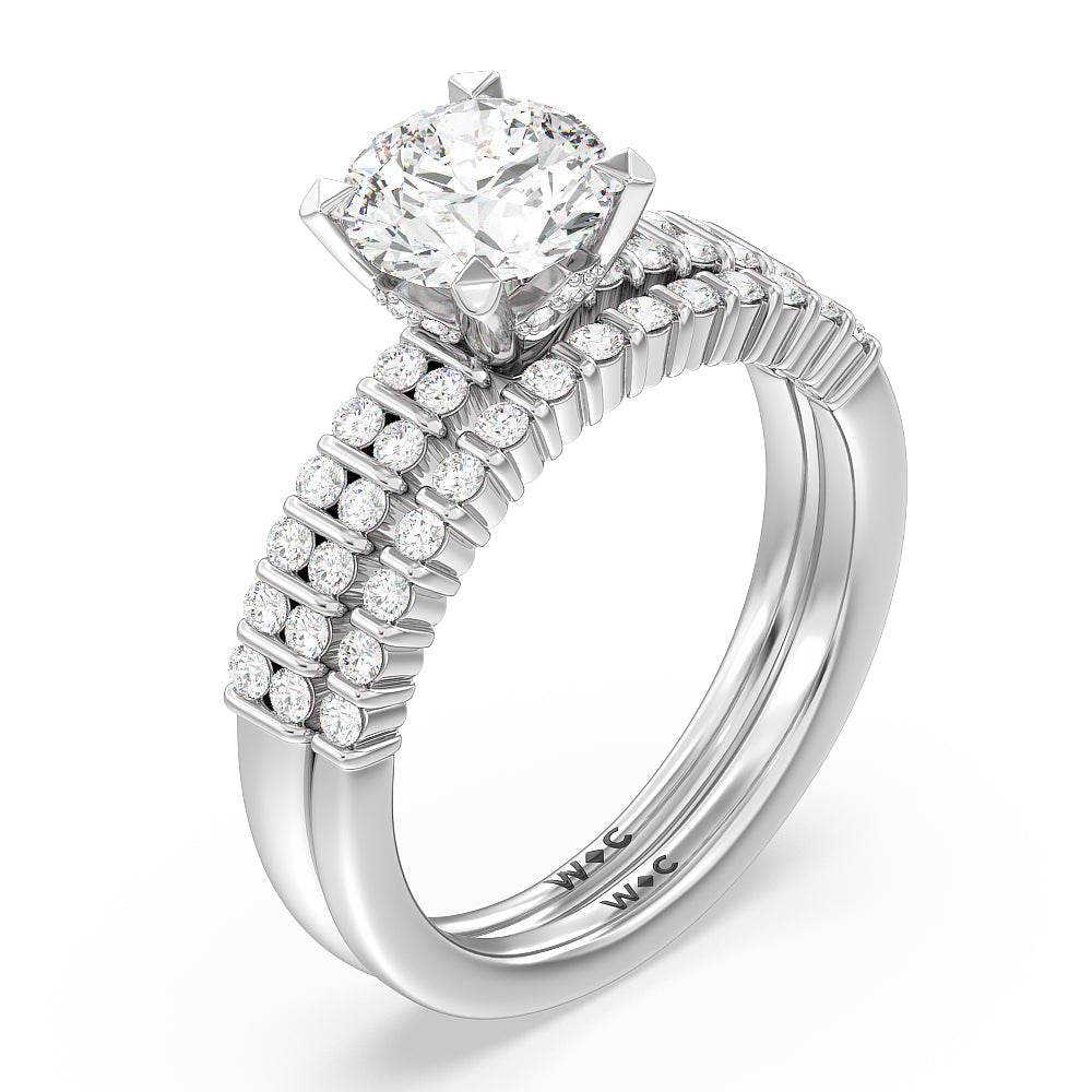 Double Row Diamond Hidden Halo Engagement Ring with Oval Cut Diamond in 14KT White & Rose Gold view 4
