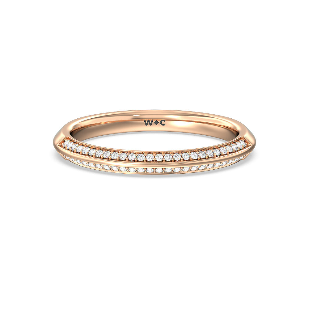 Pave Prong Hidden Halo Diamond Wedding Band with 18KT Rose Gold Cut Diamond in 14KT Rose Gold view 1
