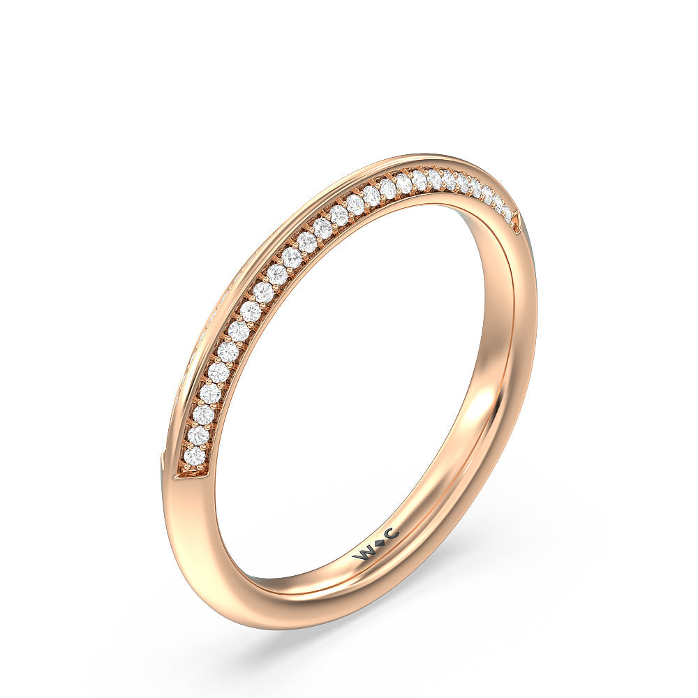 Pave Prong Hidden Halo Diamond Wedding Band with 18KT Rose Gold Cut Diamond in 14KT Rose Gold view 4
