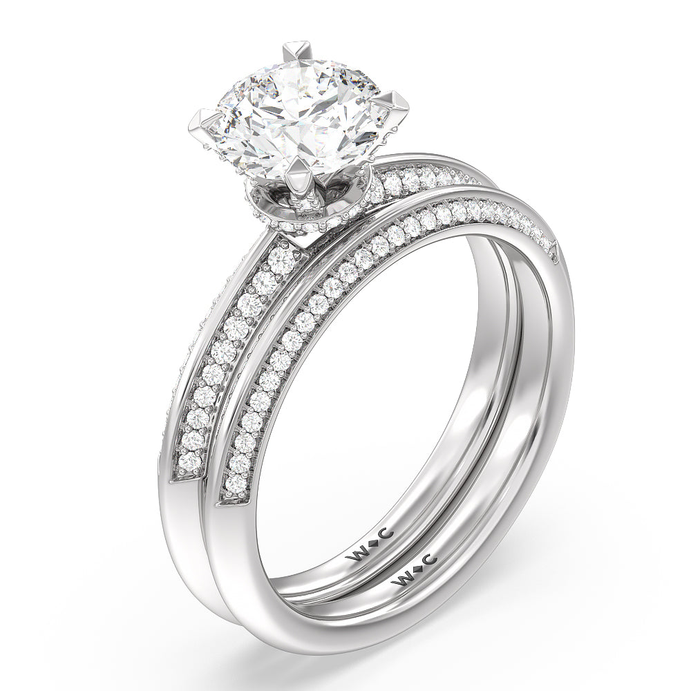Pave Prong Hidden Halo Diamond Engagement Ring with Heart Cut Diamond in 14KT Rose Gold view 4
