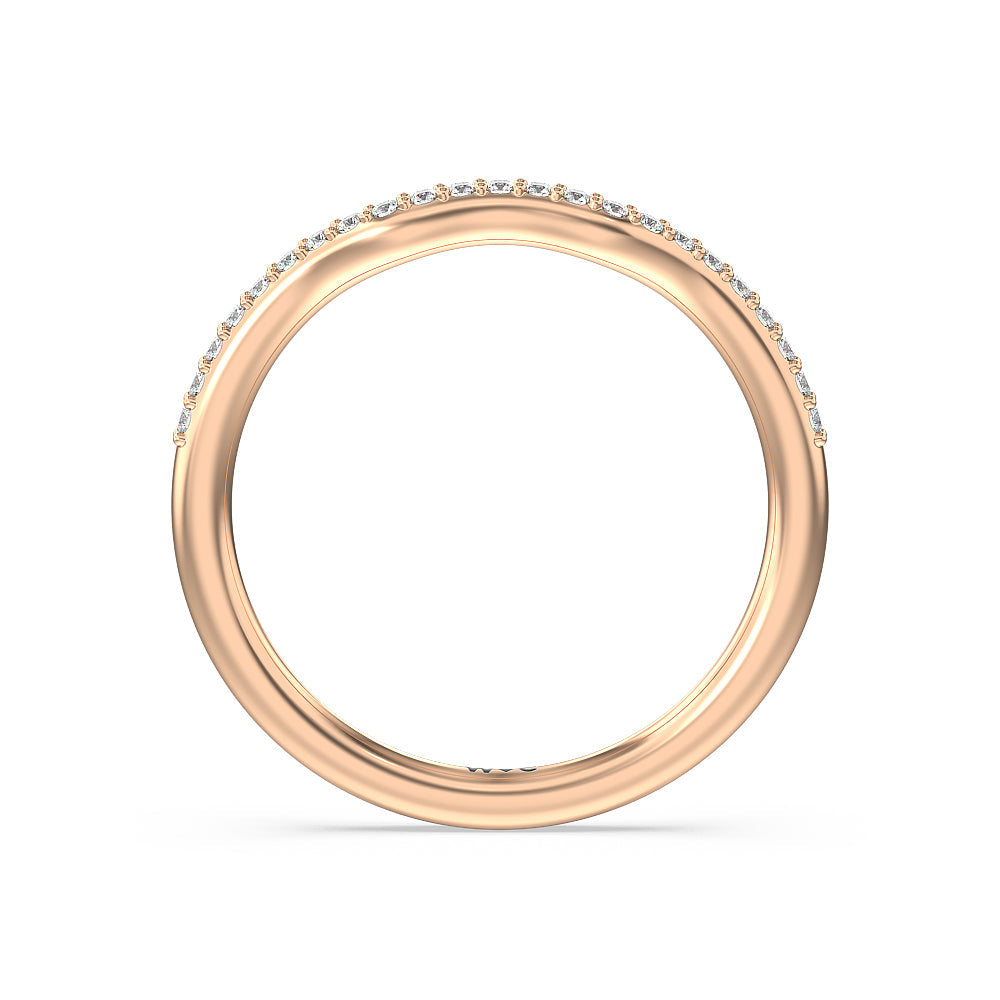 Tapered Diamond Wave Wedding Band with 18KT Rose Gold Cut Diamond in 14KT Rose Gold view 2
