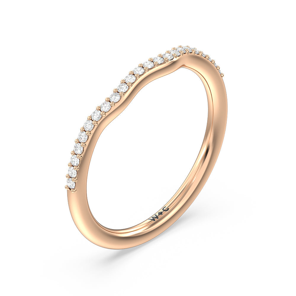 Tapered Diamond Wave Wedding Band with 18KT Rose Gold Cut Diamond in 14KT Rose Gold view 4
