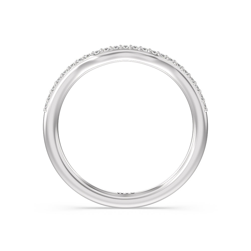 Tapered Diamond Wave Wedding Band with Platinum Cut Diamond in 14KT Platinum view 2
