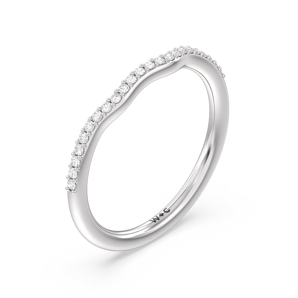 Tapered Diamond Wave Wedding Band with Platinum Cut Diamond in 14KT Platinum view 4
