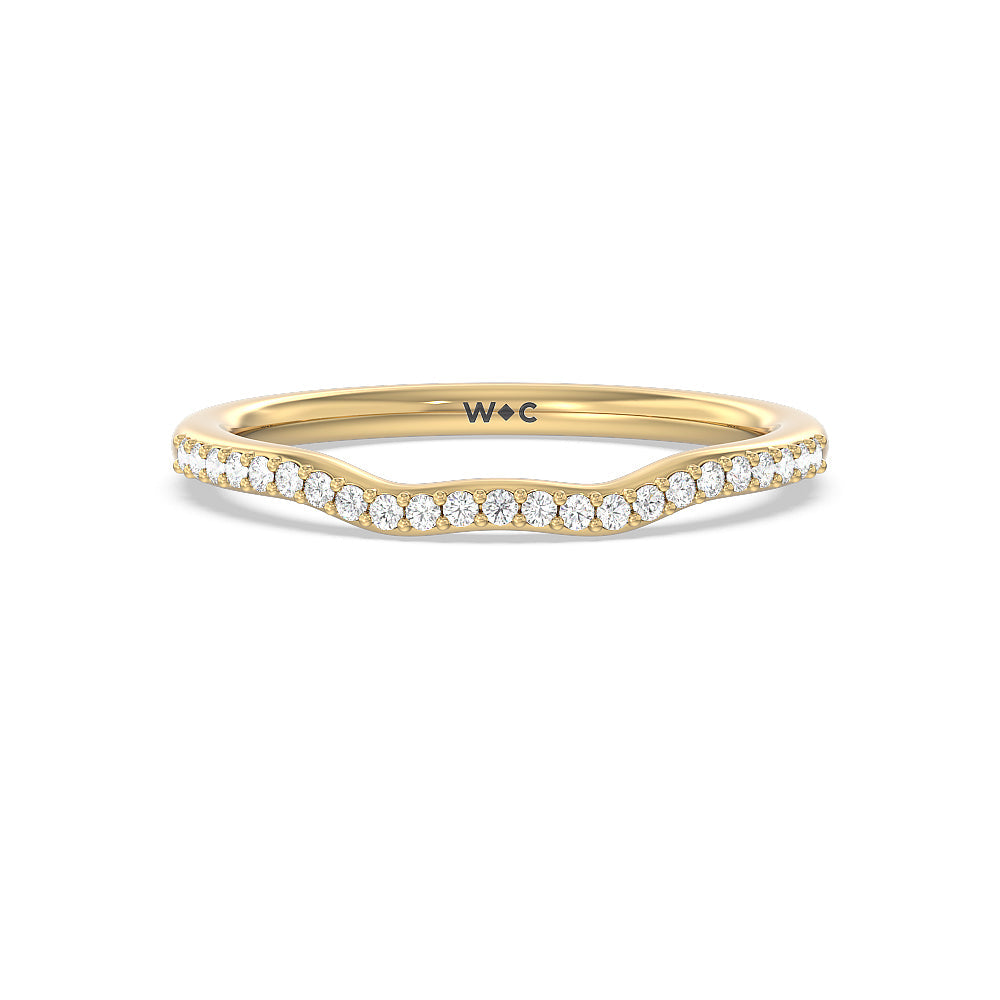 Tapered Diamond Wave Wedding Band with 18KT Yellow Gold Cut Diamond in 14KT Yellow Gold view 1
