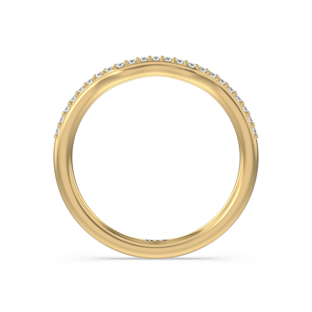 Tapered Diamond Wave Wedding Band with 18KT Yellow Gold Cut Diamond in 14KT Yellow Gold view 2

