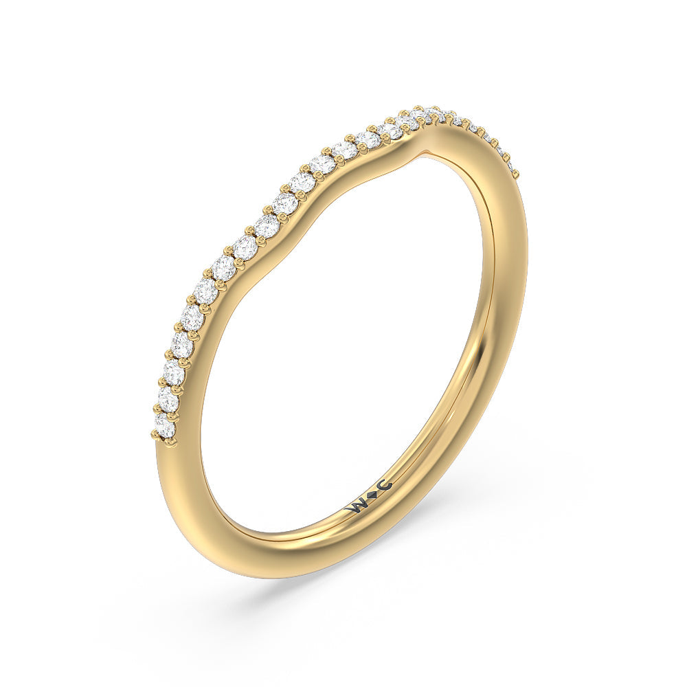Tapered Diamond Wave Wedding Band with 18KT Yellow Gold Cut Diamond in 14KT Yellow Gold view 4
