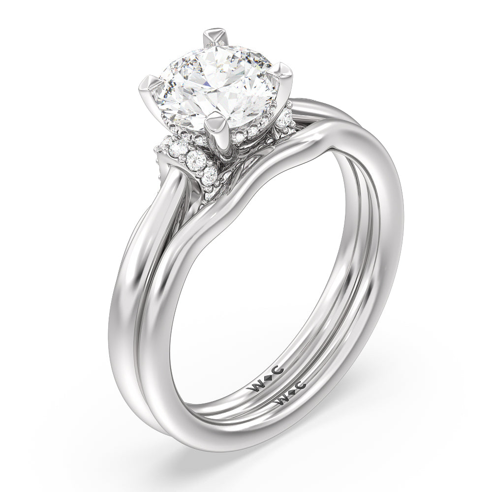 Tapered Wave Wedding Band with Platinum Cut Diamond in 14KT Platinum view 3
