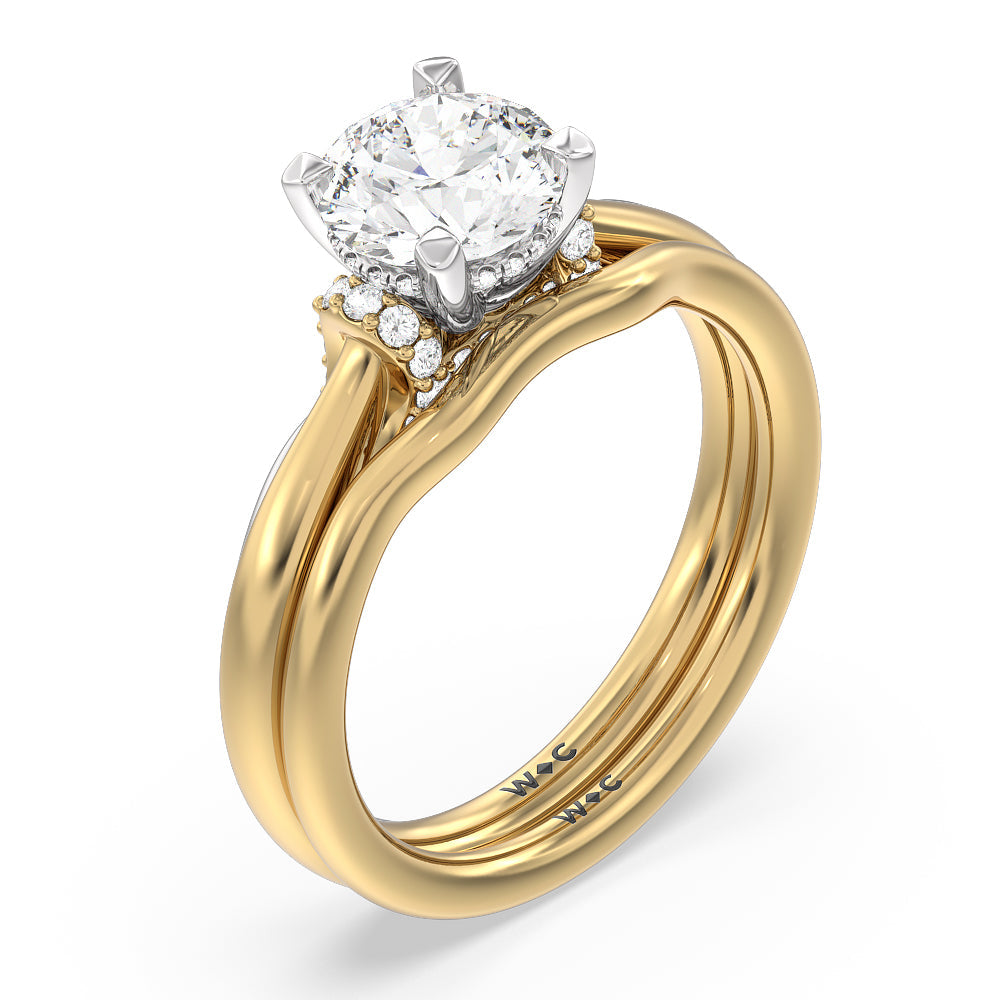Tapered Wave Wedding Band with 18KT Yellow Gold Cut Diamond in 14KT Yellow Gold view 3
