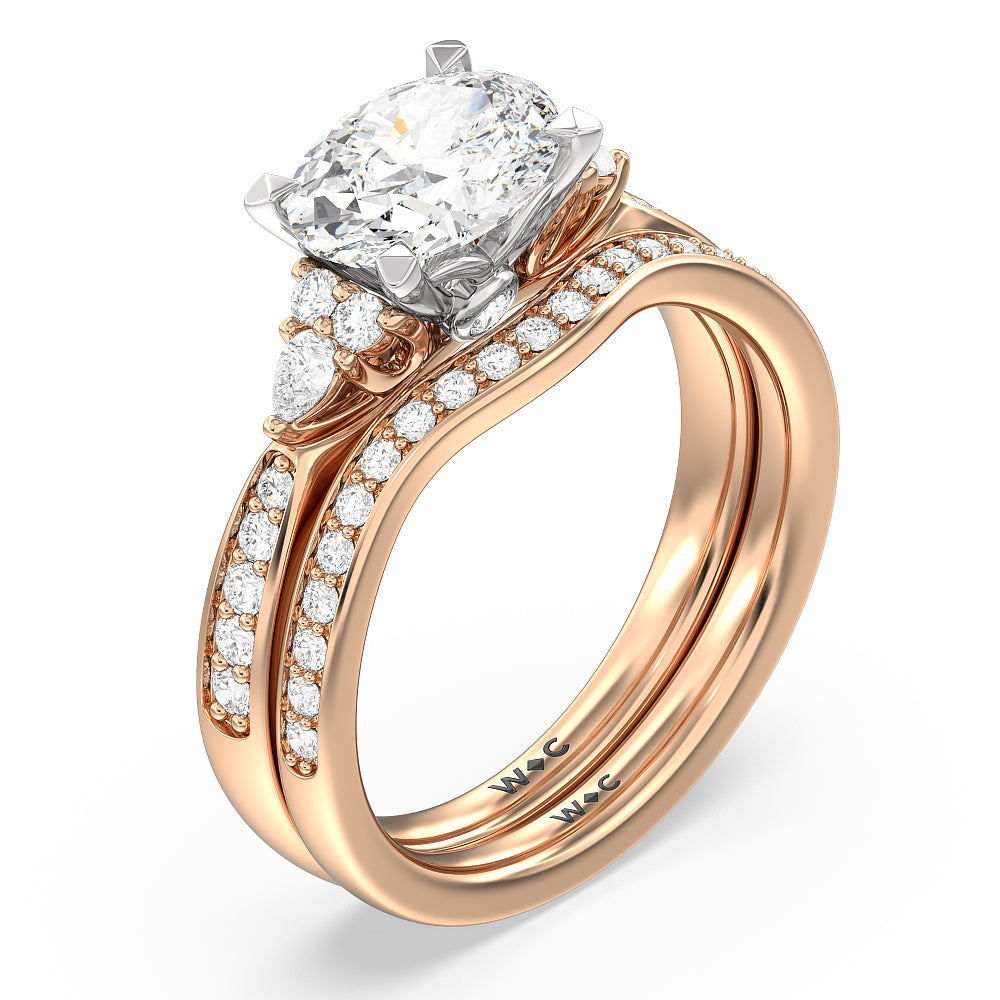 Triple Diamond Hidden Accent Wedding Band with 18KT Rose Gold Cut Diamond in 14KT Rose Gold view 3
