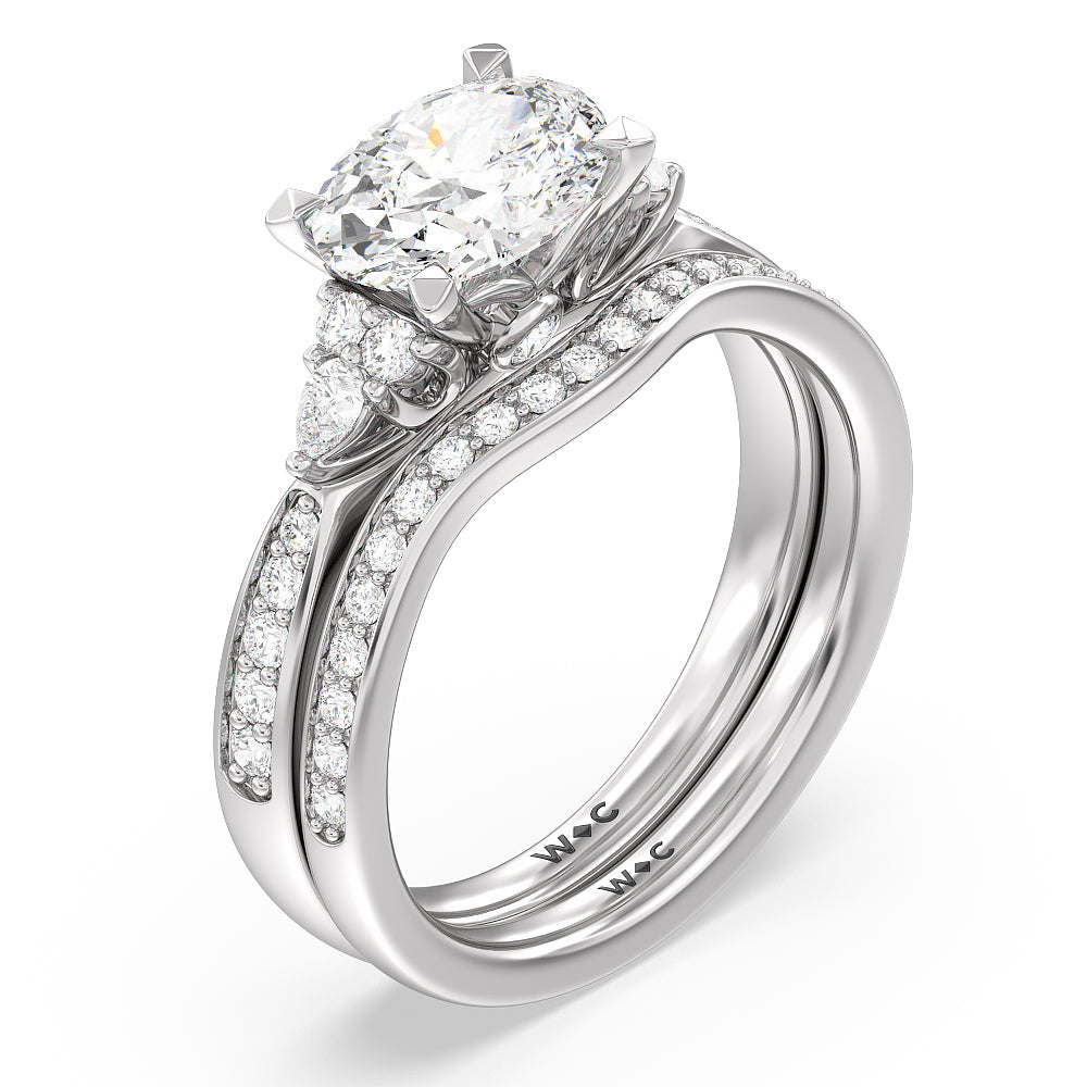 Triple Diamond Hidden Accent Wedding Band with Platinum Cut Diamond in 14KT Platinum view 3
