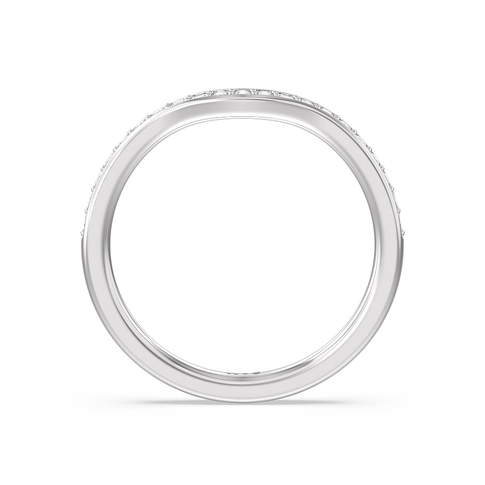 Triple Diamond Hidden Accent Wedding Band with Platinum Cut Diamond in 14KT Platinum view 2
