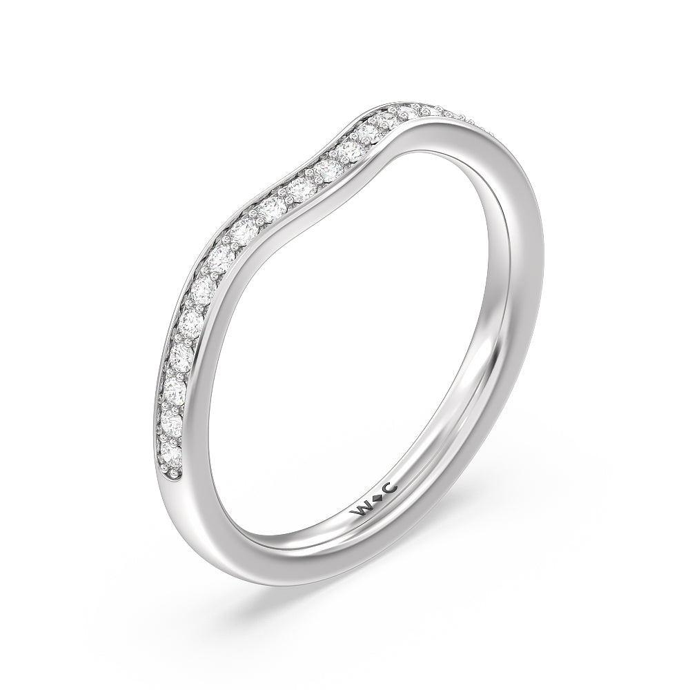 Triple Diamond Hidden Accent Wedding Band with Platinum Cut Diamond in 14KT Platinum view 4
