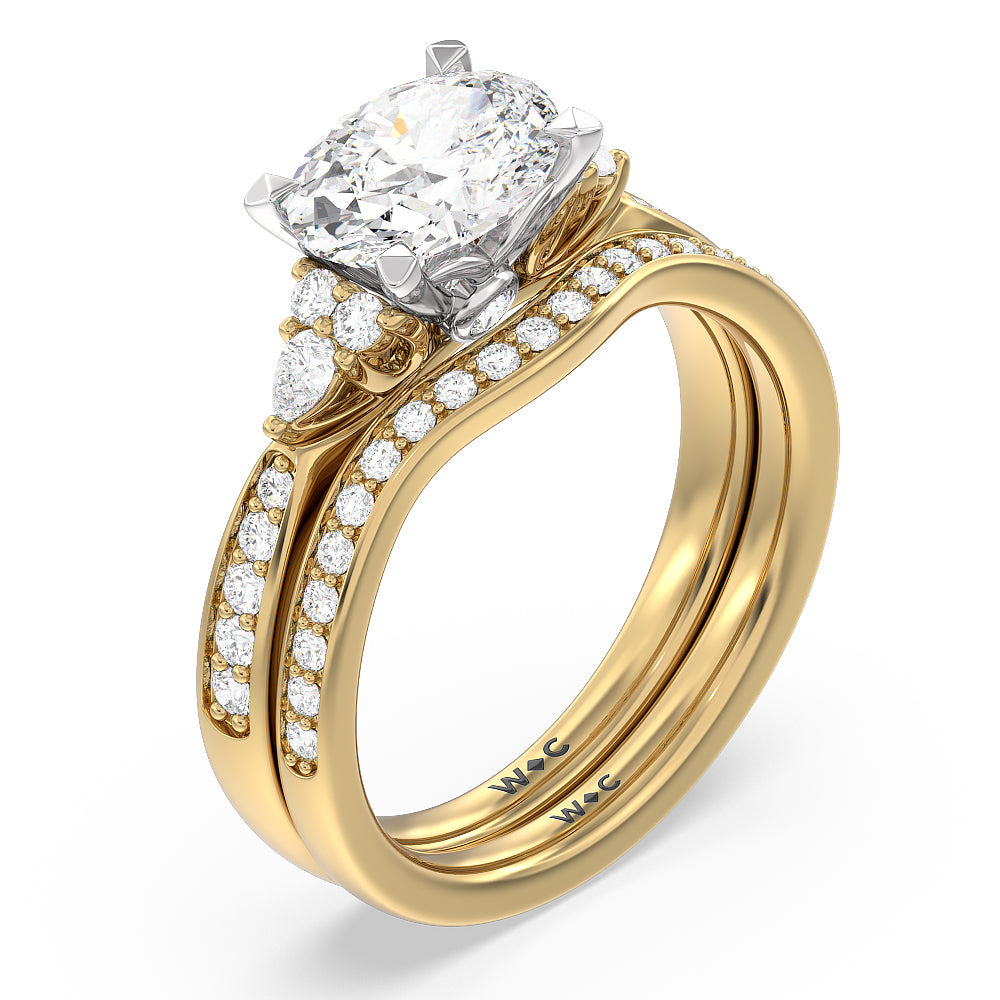 Triple Diamond Hidden Accent Wedding Band with 18KT Yellow Gold Cut Diamond in 14KT Yellow Gold view 3

