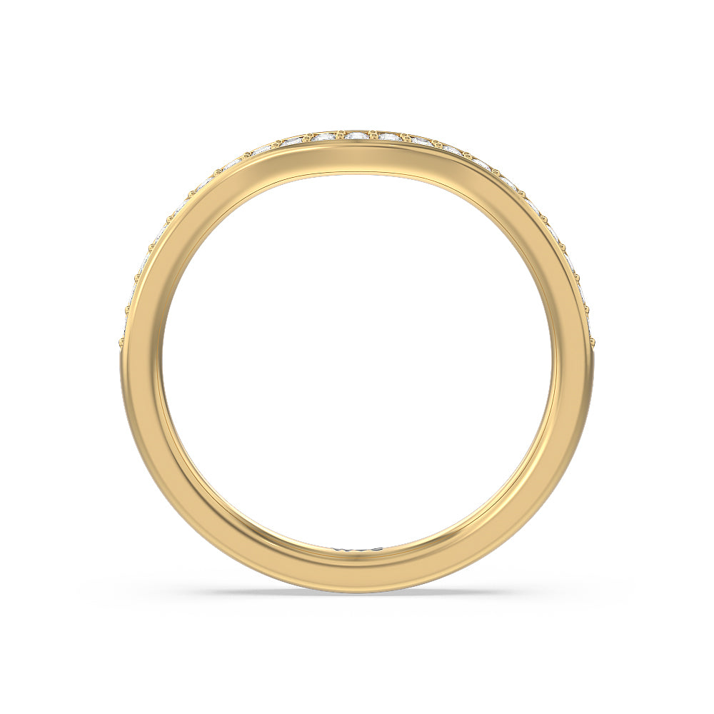 Triple Diamond Hidden Accent Wedding Band with 18KT Yellow Gold Cut Diamond in 14KT Yellow Gold view 2
