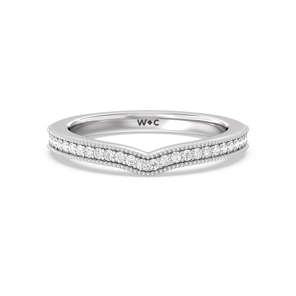 Milgrain Hidden Accent Diamond Wedding Band with Platinum Cut Diamond in 14KT Platinum view 1
