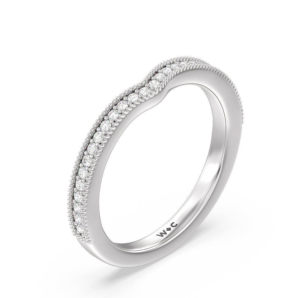 Milgrain Hidden Accent Diamond Wedding Band with Platinum Cut Diamond in 14KT Platinum view 4
