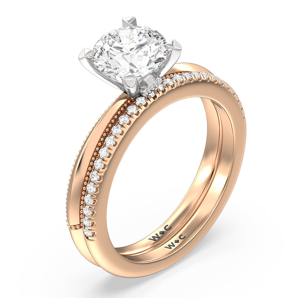 Milgrain Knife Edge Hidden Accent Engagement Ring with Heart Cut Diamond in 14KT White & Rose Gold view 6

