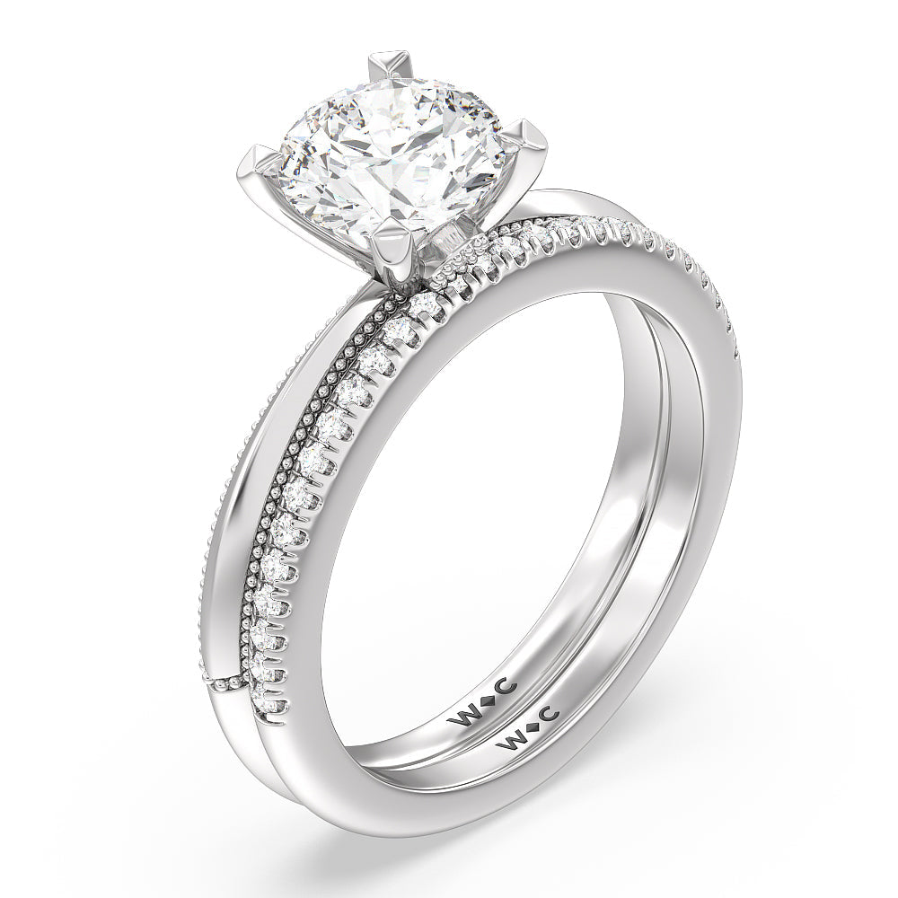 Milgrain Knife Edge Hidden Accent Engagement Ring with Heart Cut Diamond in 14KT White & Rose Gold view 4
