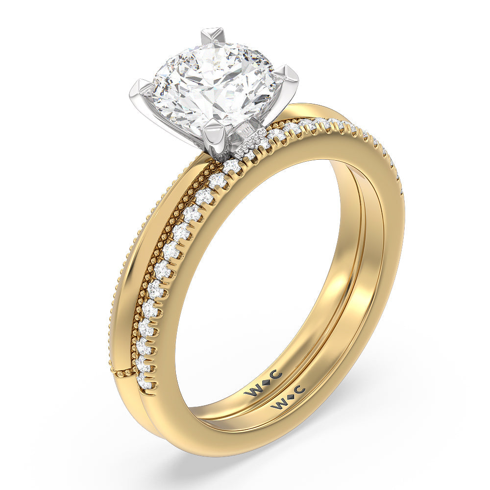 Milgrain Knife Edge Hidden Accent Engagement Ring with Heart Cut Diamond in 14KT White & Rose Gold view 5
