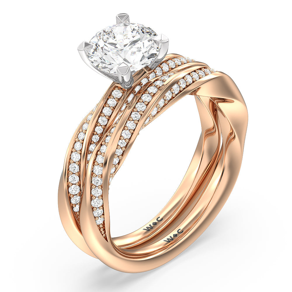Diamond Twist Hidden Accent Wedding Band with 18KT Rose Gold Cut Diamond in 14KT Rose Gold view 3
