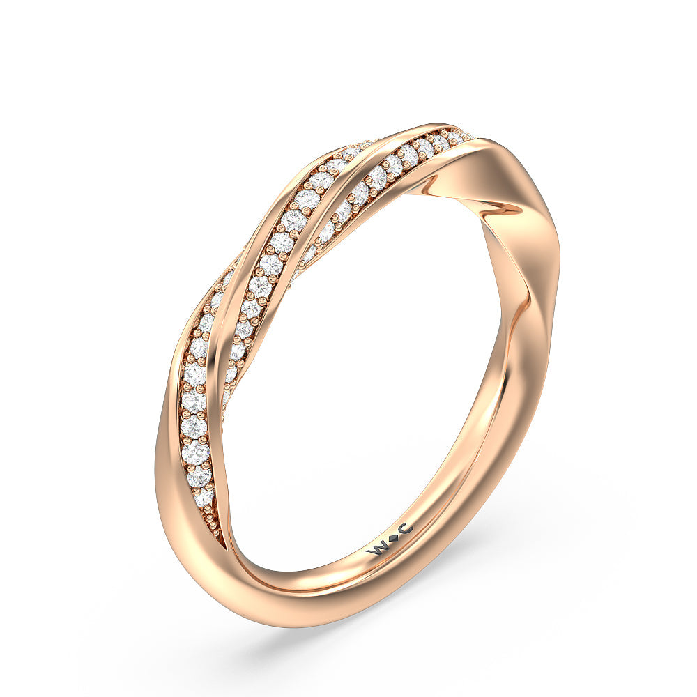 Diamond Twist Hidden Accent Wedding Band with 18KT Rose Gold Cut Diamond in 14KT Rose Gold view 4
