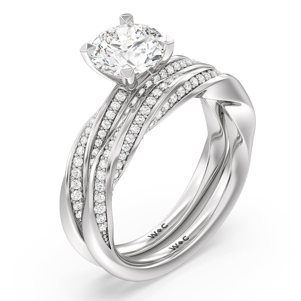Diamond Twist Hidden Accent Wedding Band with Platinum Cut Diamond in 14KT Platinum view 3
