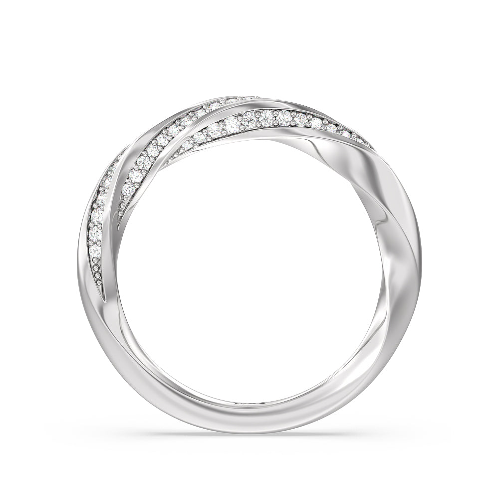 Diamond Twist Hidden Accent Wedding Band with Platinum Cut Diamond in 14KT Platinum view 2
