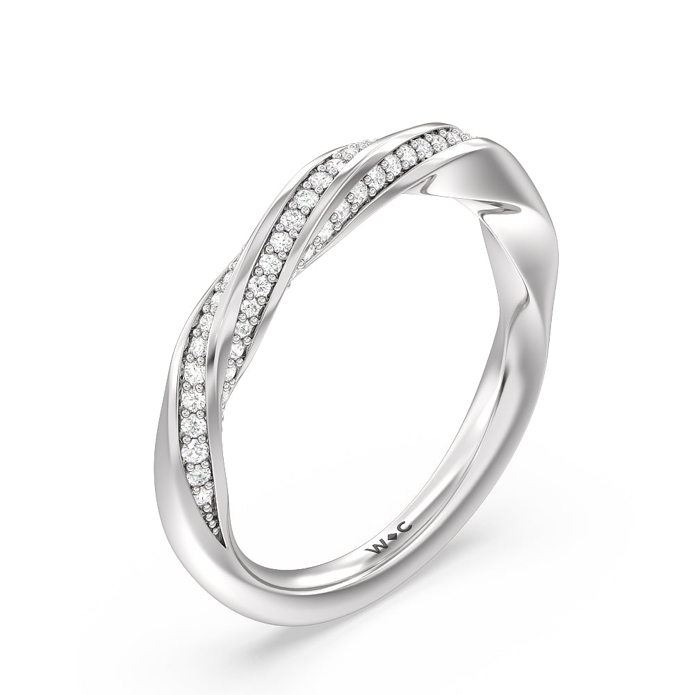 Diamond Twist Hidden Accent Wedding Band with Platinum Cut Diamond in 14KT Platinum view 4
