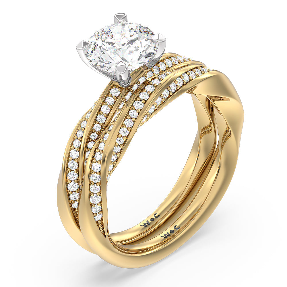 Diamond Twist Hidden Accent Wedding Band with 18KT Yellow Gold Cut Diamond in 14KT Yellow Gold view 3
