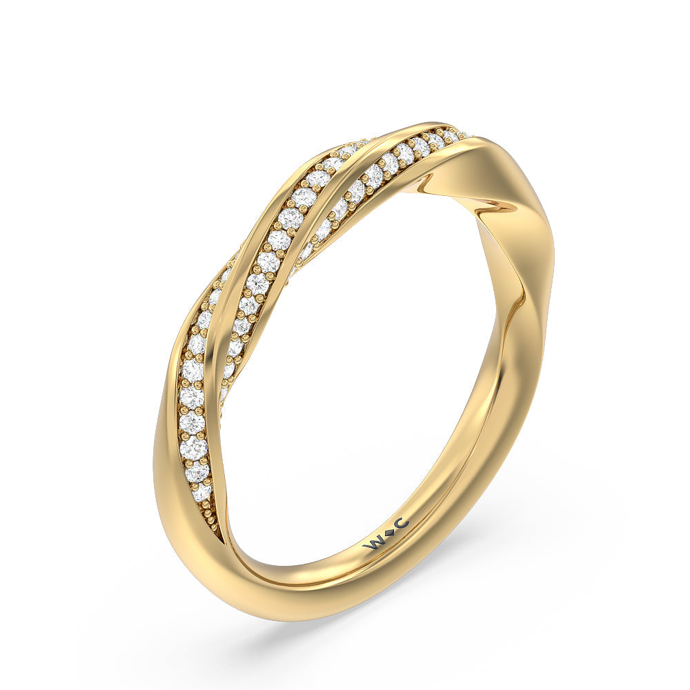 Diamond Twist Hidden Accent Wedding Band with 18KT Yellow Gold Cut Diamond in 14KT Yellow Gold view 4
