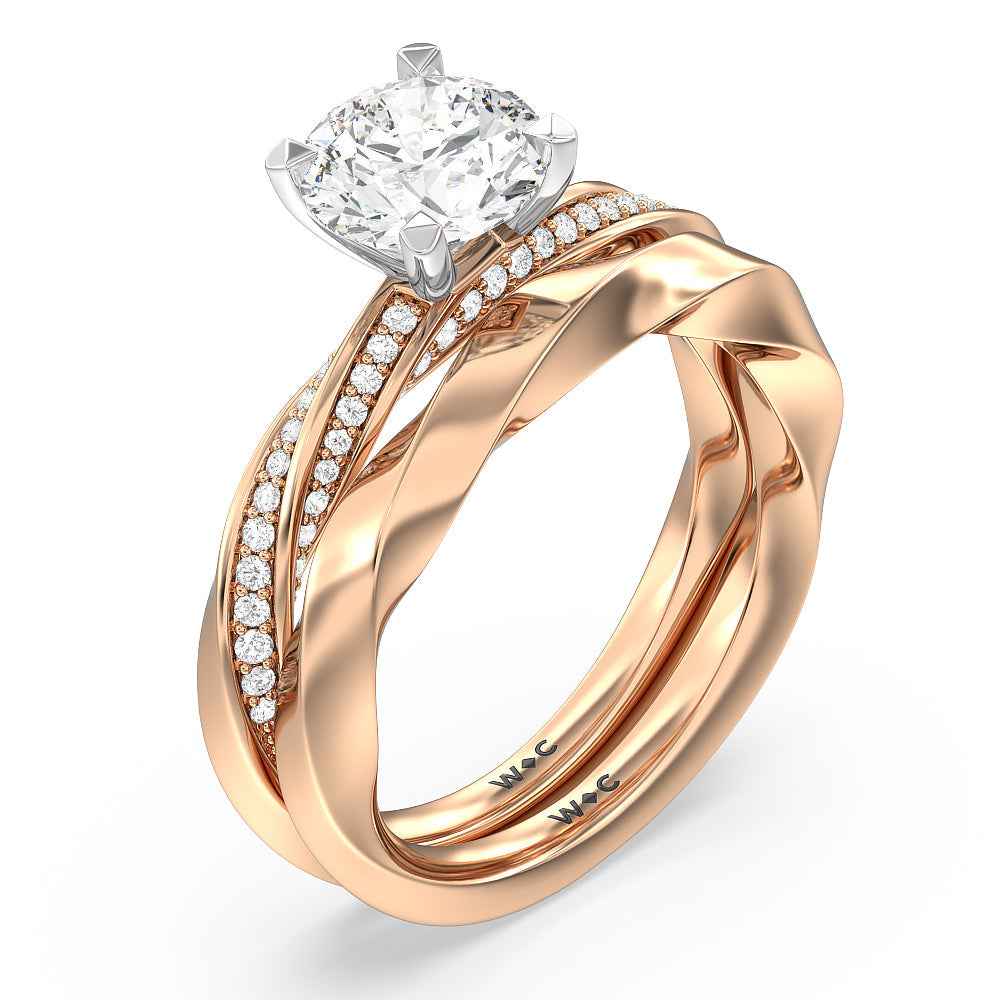 Twist Hidden Accent Wedding Band with 18KT Rose Gold Cut Diamond in 14KT Rose Gold view 3
