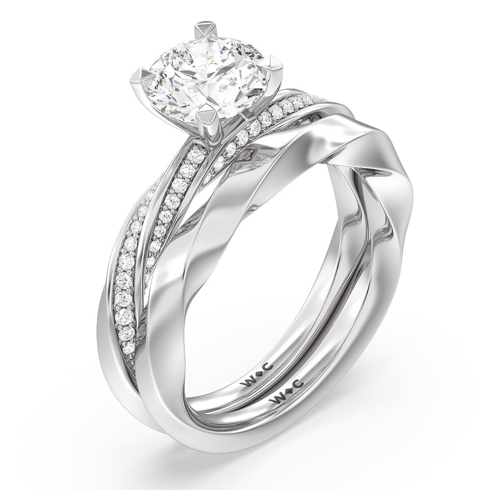Twist Hidden Accent Wedding Band with Platinum Cut Diamond in 14KT Platinum view 3
