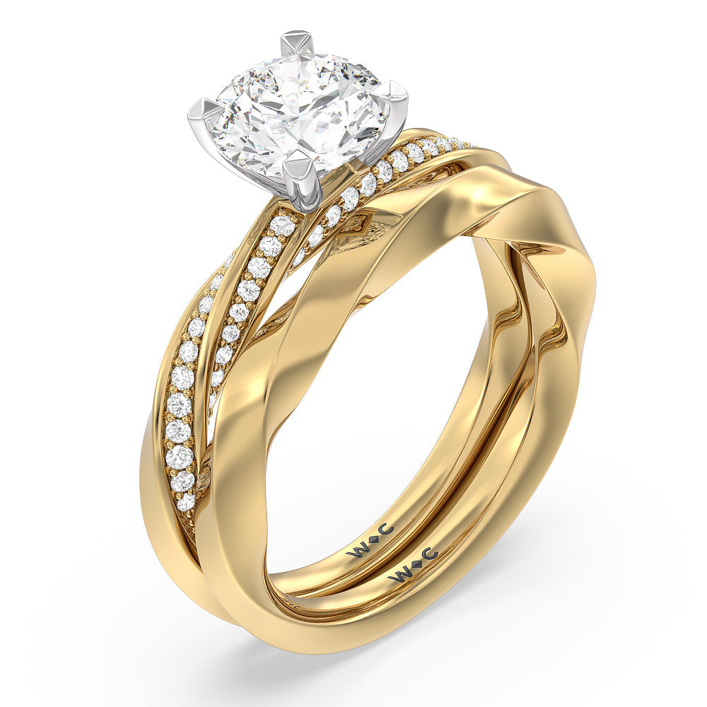 Twist Hidden Accent Wedding Band with 18KT Yellow Gold Cut Diamond in 14KT Yellow Gold view 3
