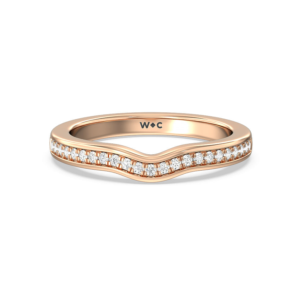 Hidden Accent Double Halo Diamond Wedding Band with 18KT Rose Gold Cut Diamond in 14KT Rose Gold view 1
