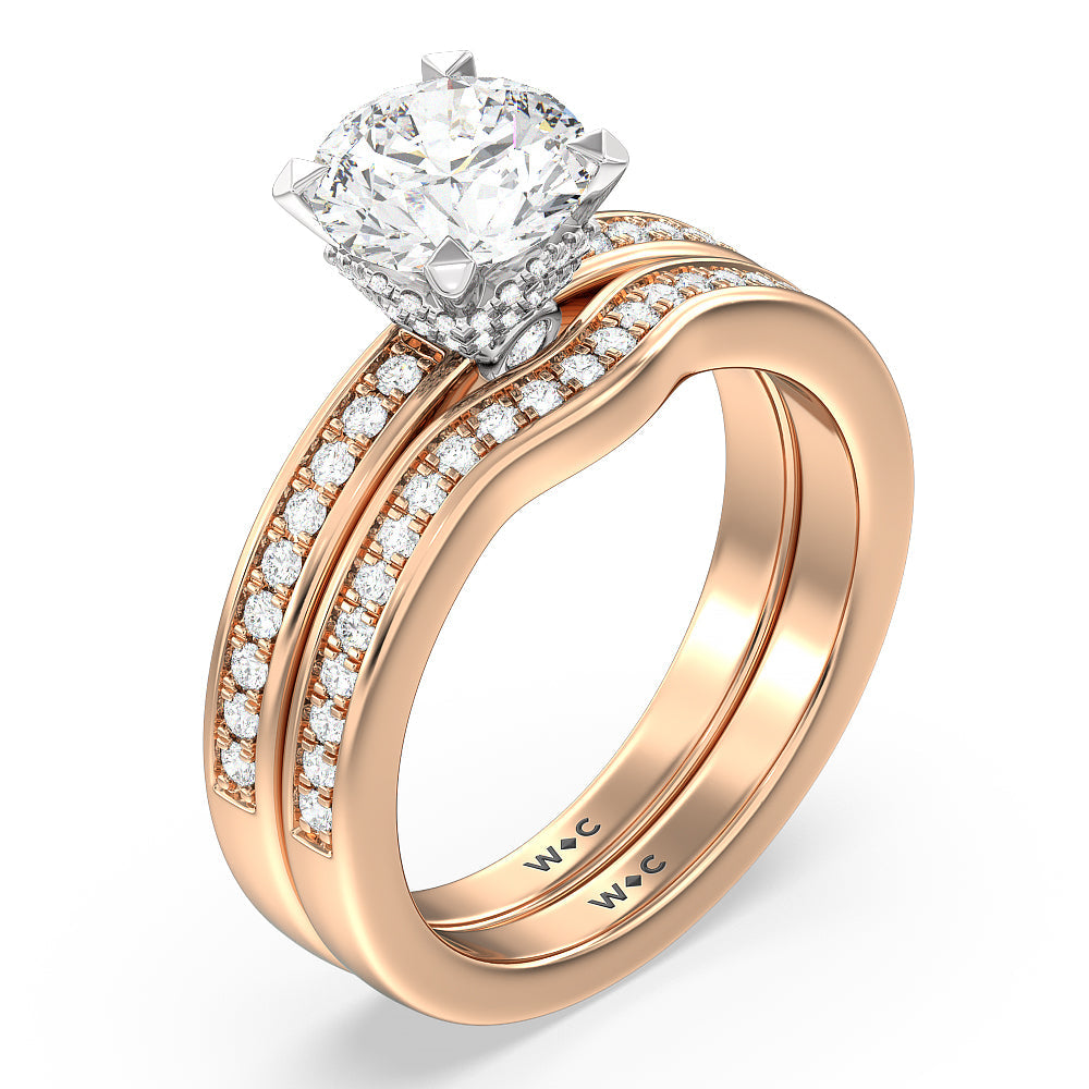 Hidden Accent Double Halo Diamond Wedding Band with 18KT Rose Gold Cut Diamond in 14KT Rose Gold view 3
