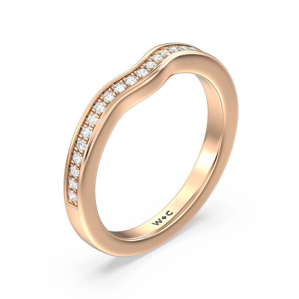 Hidden Accent Double Halo Diamond Wedding Band with 18KT Rose Gold Cut Diamond in 14KT Rose Gold view 4

