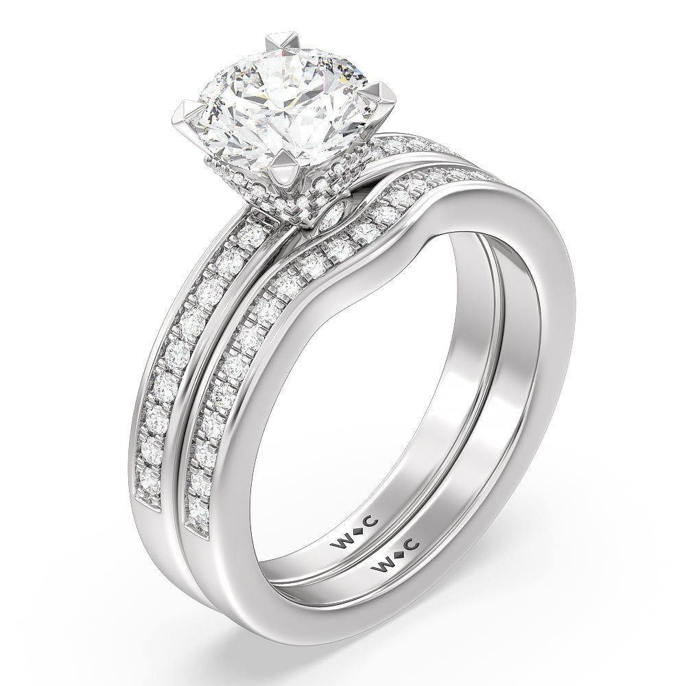 Hidden Accent Double Halo Diamond Wedding Band with Platinum Cut Diamond in 14KT Platinum view 3
