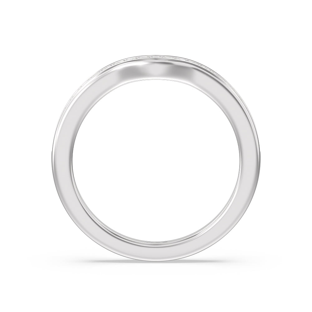 Hidden Accent Double Halo Diamond Wedding Band with Platinum Cut Diamond in 14KT Platinum view 2

