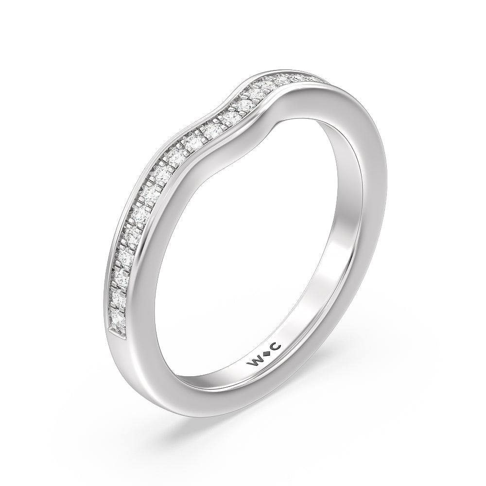 Hidden Accent Double Halo Diamond Wedding Band with Platinum Cut Diamond in 14KT Platinum view 4

